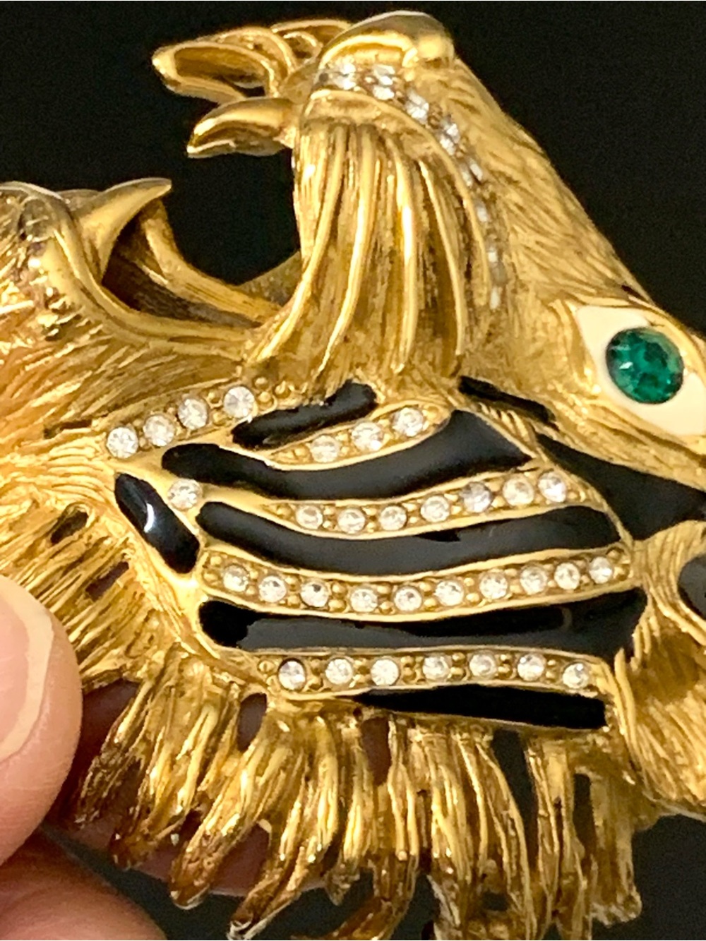VINTAGE ERWIN PEARL RHINESTONE ENAMEL TIGER BROOCH - Picture 10 of 14